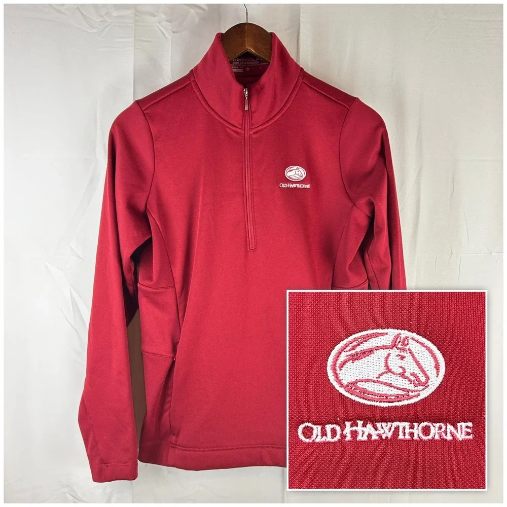 Nike Golf Pullover Womens M Red Therma-FIT Quarter Zip Old Hawthorne 483707-651